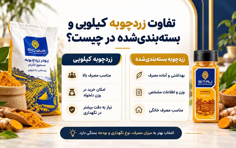تفاوت زردچوبه بسته بندی با کیلویی